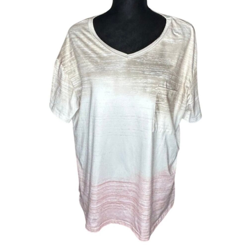 Emily Rose V-neck tee with pink and tan ombre pattern size xl